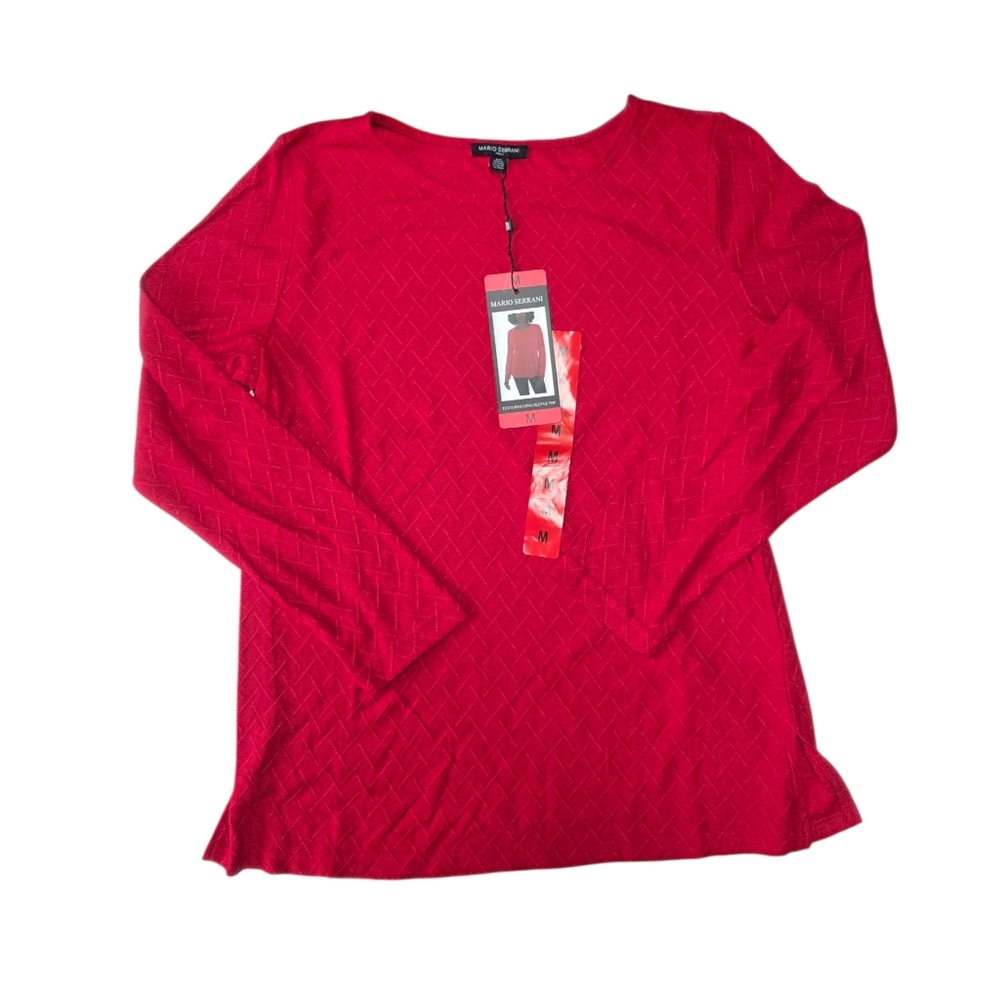 Woman's Mario Serrani Textured Long Sleeve Top Red Size M NWT